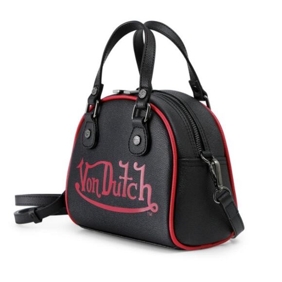 Von Dutch Crossbody Bowling Bag Flying Eye Black Red Two Tone Y2K New With Tags - Picture 3 of 8